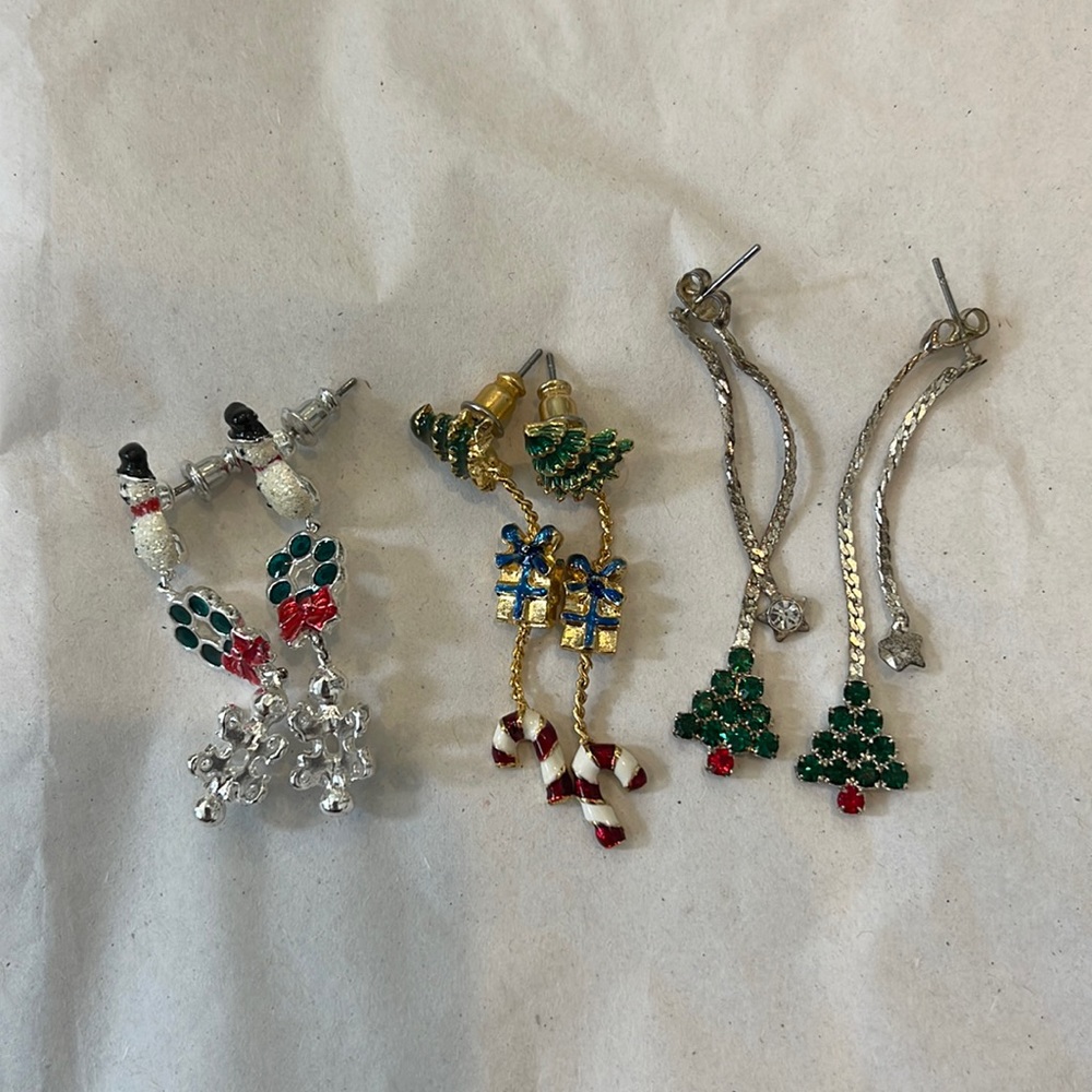 Three pairs of Christmas dangle earrings excellent used condition